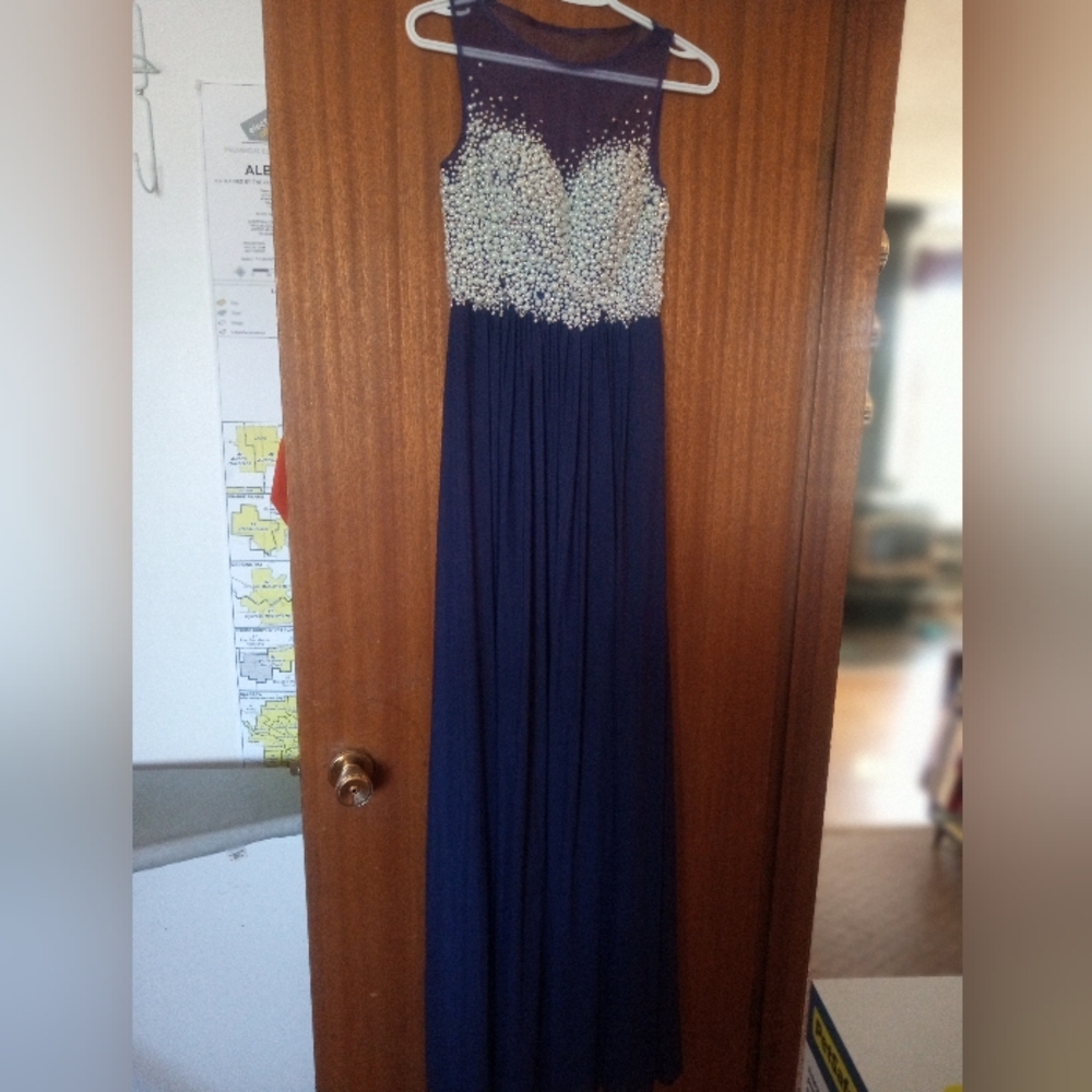 Jovani Navy Silver Embellished Prom Grad Dress Formal